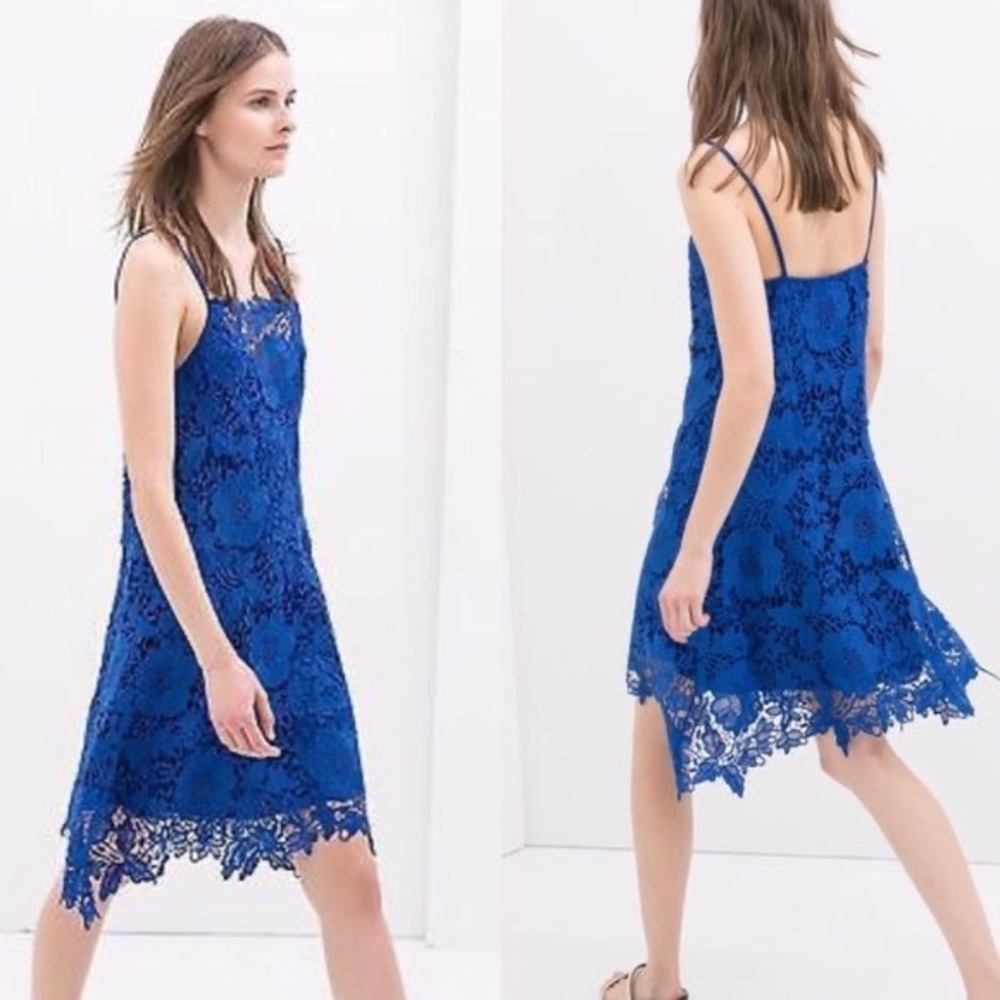 Zara cobalt blue crochet lace thin strap dress like new